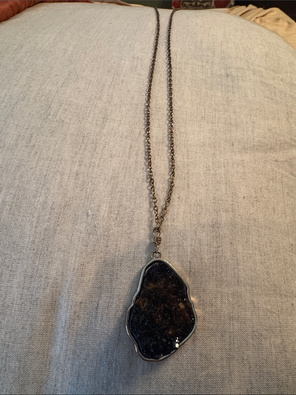 Long Black Druzy Pendant Necklace - Women Jewelry